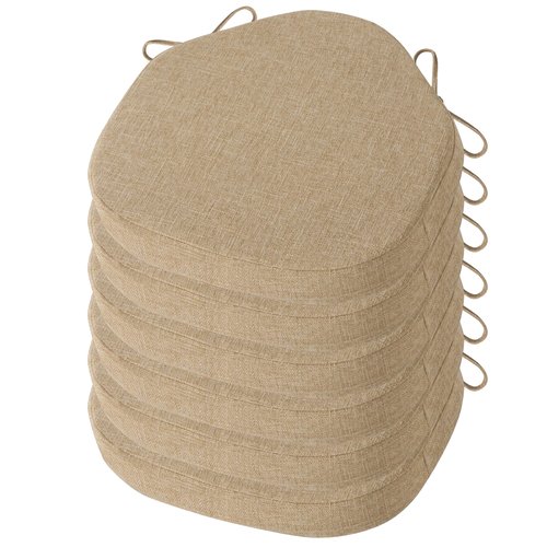 OVOV Chair Cushions for Dining Chairs Set of 6 Windsor Seat Cushion for Kitchen Room Thick Textured Kitchen Seat Pads with Ties and Non-Slip Bottom(16x15 Inch Beige)