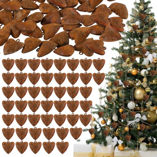 Yaocom 48 Pcs Rusty Bells Crafts Heart Shaped Valentine's Day Bell Decorations Metal Sleigh Bells with Jute Rope DIY Jingle Bell for Wedding Garland Farmhouse Rustic Front Door Window Decor