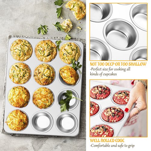 E-far Stainless Steel Muffin Pan Set of 5, 12 Cups Cupcake Pans Tins for Baking, Non-Toxic Metal Muffin Tray Molds for Small Mini Cupcake, Heavy Duty & Regular Size, Rust Free & Dishwasher Safe