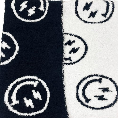 L+L USA Smiley Face with Lightning Bolt Eyes Baby Blanket 28"x40" - DreamSoft Throw for Crib, Stroller or Car Seat Blanket/Newborn Nursery Gift for Toddler, Infant, Kids, Boys & Girls (Black/White)