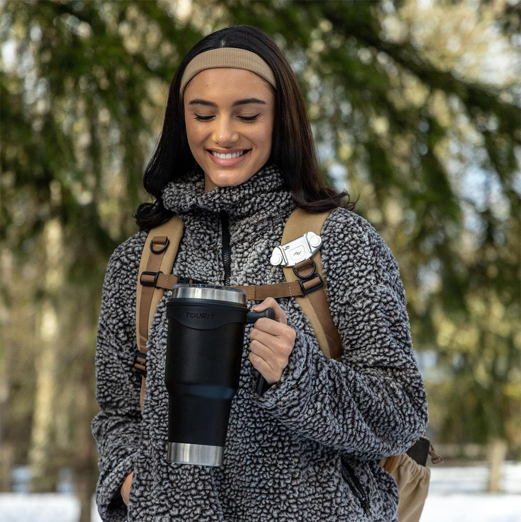 TOURIT 40 oz Insulated Tumbler - Handle & Straw | Keeps Drinks Cold for 34H or Hot for 10H - Black