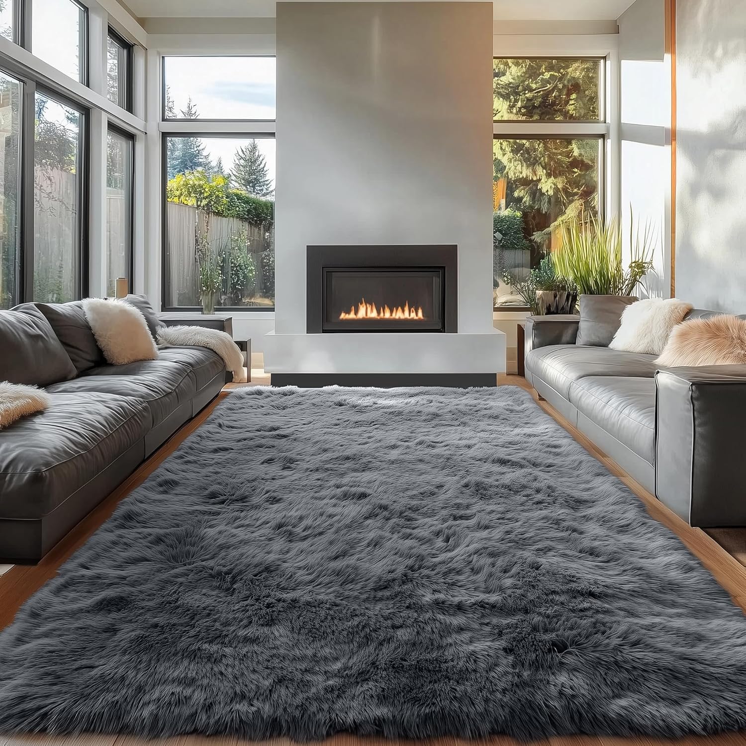 OLANLY Large Area Rug - Soft Fluffy Shaggy Carpet for Living Room & Bedroom | Machine Washable, Grey