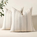 Hckot Throw Pillow Covers - Set of 2 Decorative Striped Linen Cushions | 20x20 Inches, Grey