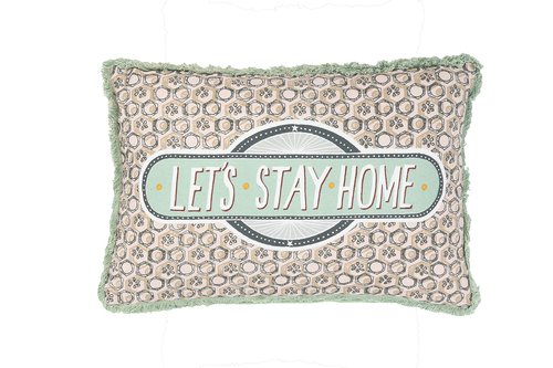Creative Co-Op Let's Stay Home Reversible Rectangle Cotton Stamp Solid Back Lumbar Pillow, Green