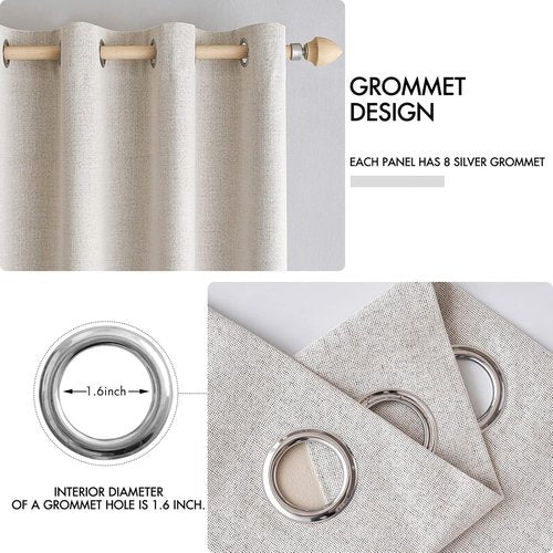 MIULEE 100% Blackout Linen Curtains - Thermal Insulated Ivory Drapes for Bedroom & Living Room | 52 x 132 Inch (2 Panels)