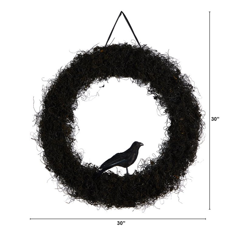 Halloween Black Raven Twig Wreath - 30 Inch Artificial Decor for Indoor Use