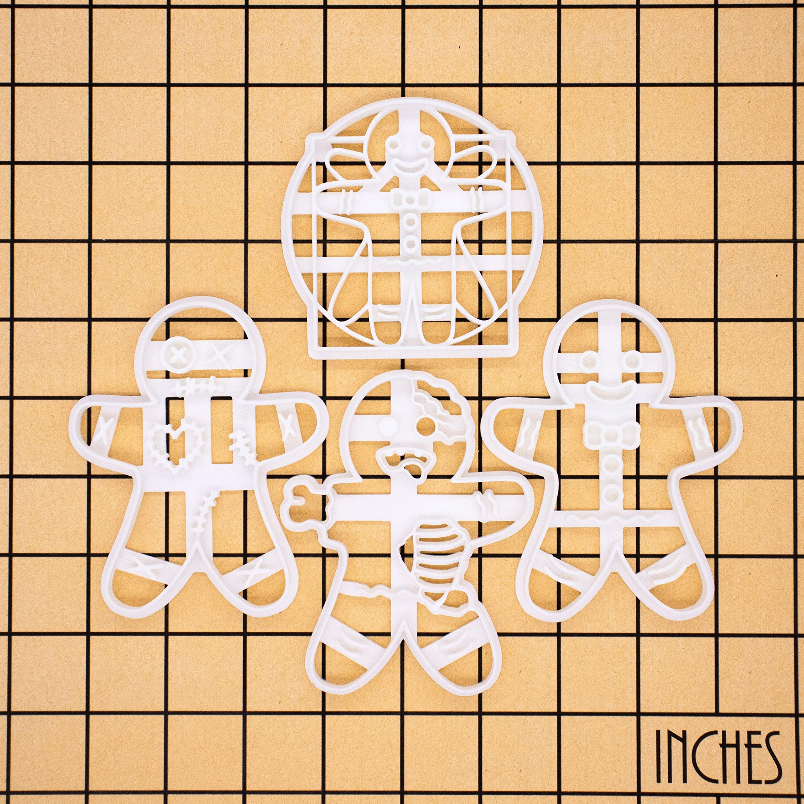 Set of 4 Gingerbread Man cookie cutters (Designs: VooDoo, Happy, Vitruvian and Zombie), 4 pieces - Bakerlogy