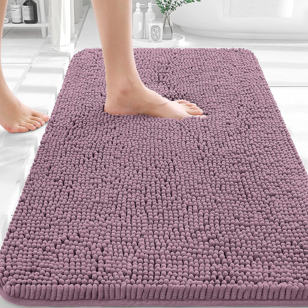 OLANLY Bathroom Rugs - Extra Soft Chenille Bath Mats | Quick Dry, Machine Washable, 30x20, Deep Plum