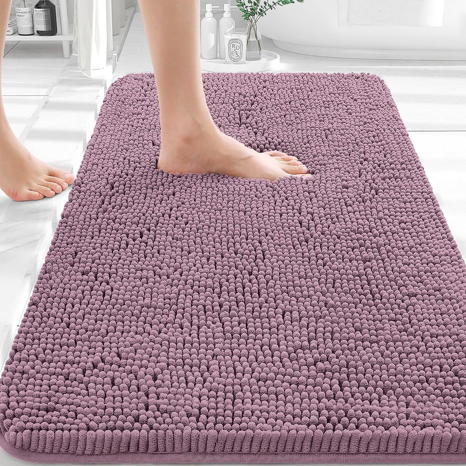 OLANLY Bathroom Rugs - Extra Soft Chenille Bath Mats | Quick Dry, Machine Washable, 30x20, Deep Plum