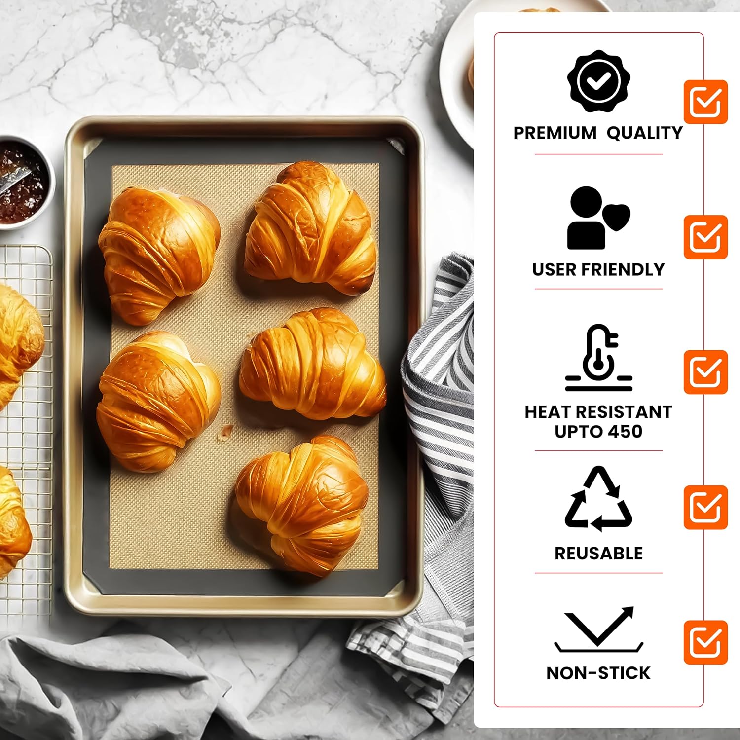 Skiennix Silicone Baking Mats - Non-Stick, Reusable 4-Pack | Heavy Duty Half Sheet for Macarons & Pastries