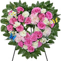 MUVIC Cemetery Flower Wreaths - Elegant Heart-Shaped Memorial Floral Arrangement | Pink Hibiscus & Daisy - 27 Inch