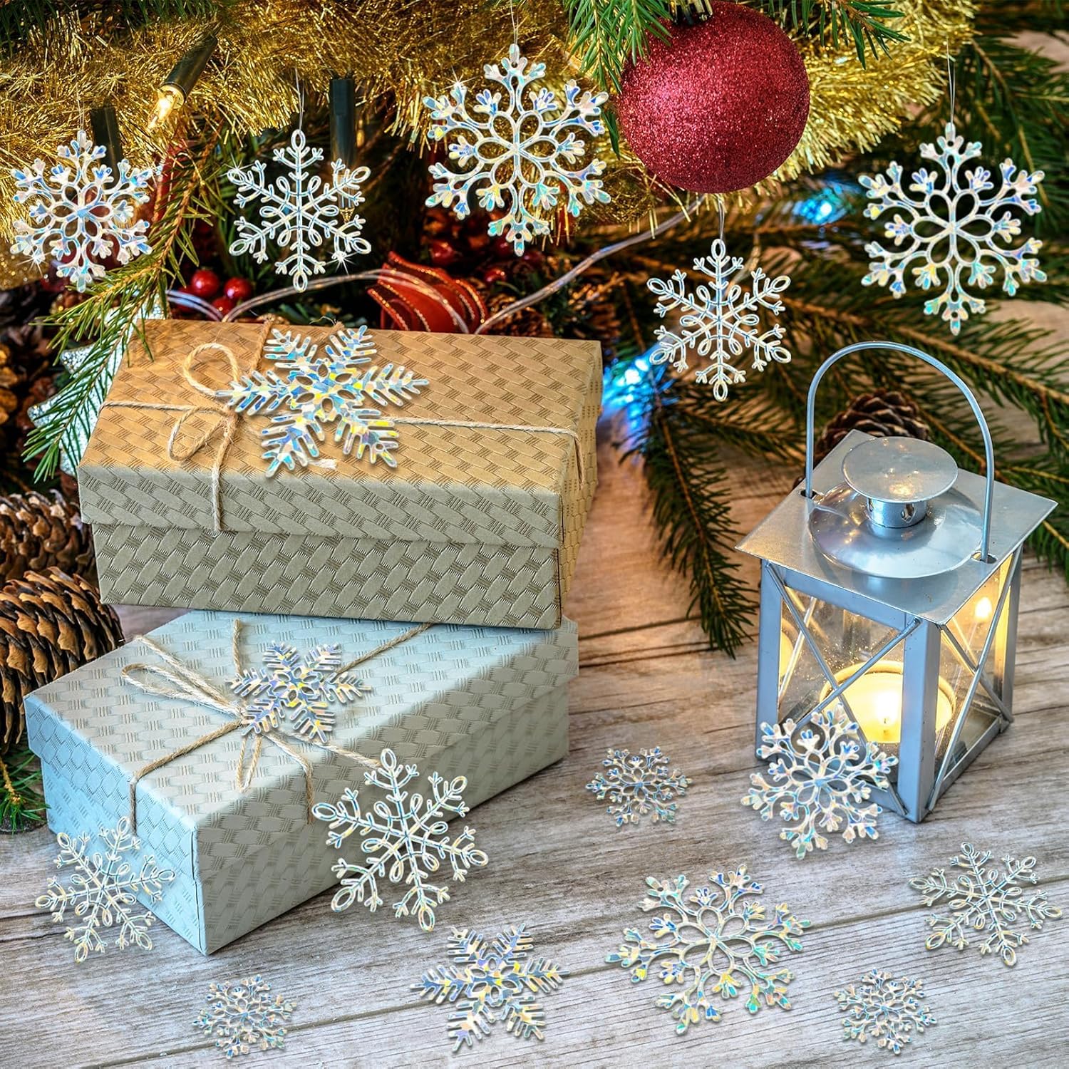 Skiennix 36-Pack Christmas Ornaments - Iridescent Plastic Snowflakes for Holiday Decor