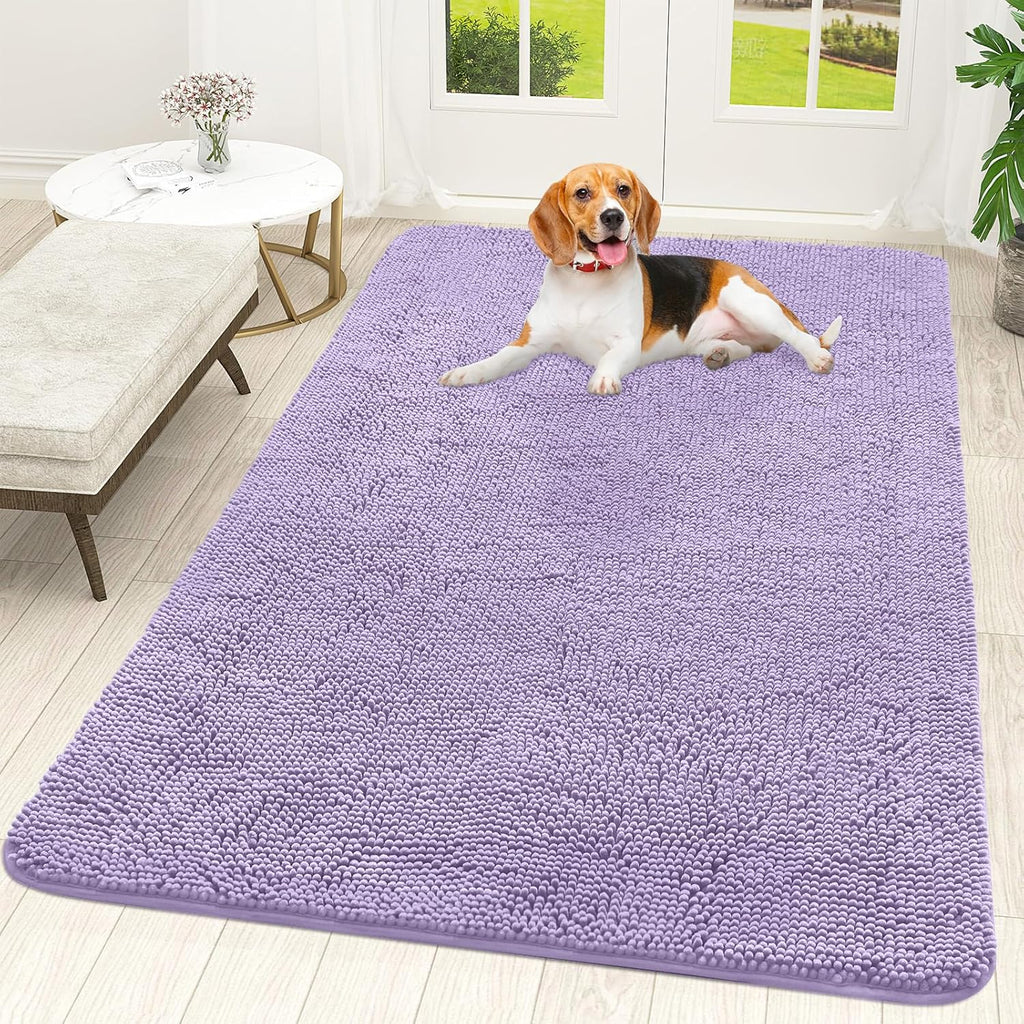 OLANLY Dog Door Mat - Absorbent Non-Slip Chenille Mat for Muddy Paws | 70x46, Quick Dry, Lavender