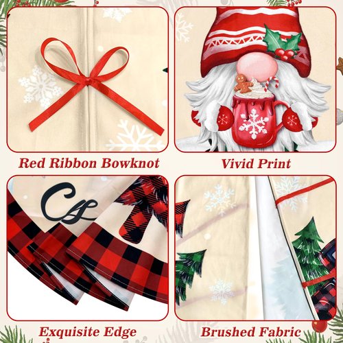 Christmas Tree Skirt 48 Inch Buffalo Plaid Tree Skirt Red and Black Plaid Gnome Xmas Decorative Tree Mat Rustic Christmas Decorations for Home Office Winter Holiday Party Decor