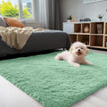 OLANLY Soft Fluffy Shaggy Bedside Rug - 3x5 Machine Washable Indoor Carpet in Mint Green for Kids & Nursery