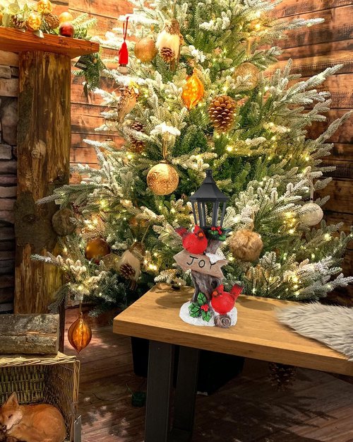 iStatue Lighted Cardinal Christmas Ornaments - 10” Resin Red Bird Figurine with Candle Lantern | Unique Indoor Xmas Decor Gift