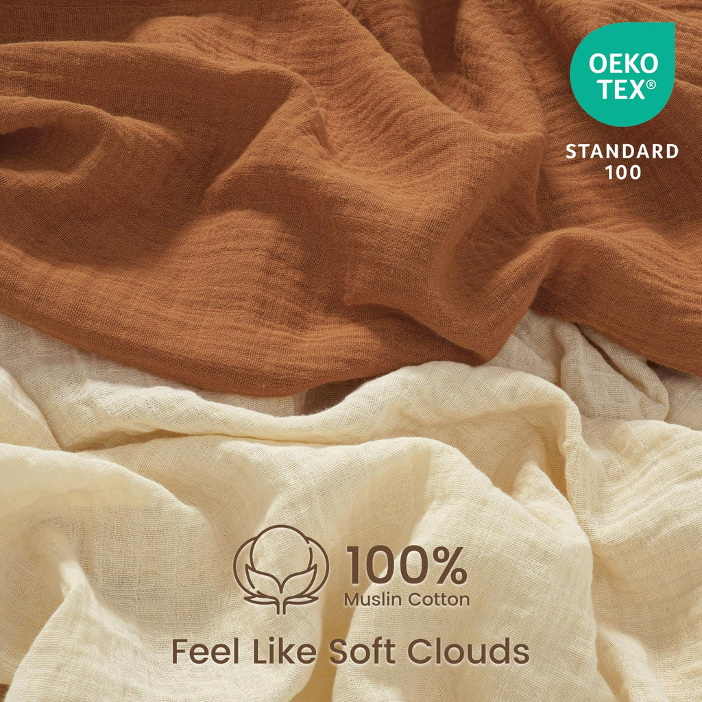 david's kids Muslin Mini Crib Sheets, 2 Pack Cotton Pack N Play Sheets for Boys Girls Neutral, Soft Breathable Baby Sheets Fit Pack N Play, Playard and Mini Crib Mattresses, Beige & Brown