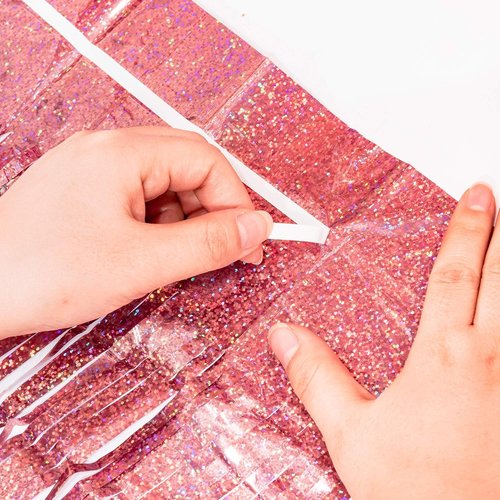 GREATRIL Rose Gold Tinsel Party Backdrop - Foil Fringe Curtain for Birthday Decorations | 1m x 2.5m, Set of 2