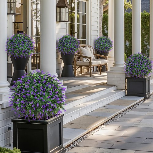 HyeFlora 2 Pack Artificial Topiary Boxwood Ball Trees with Lavender Fake Plants for Outdoor Indoor Artificial Shrubs with Ground Spike UV Resistant Fake Bushes for Front Porch Garden (Purple Lavender)