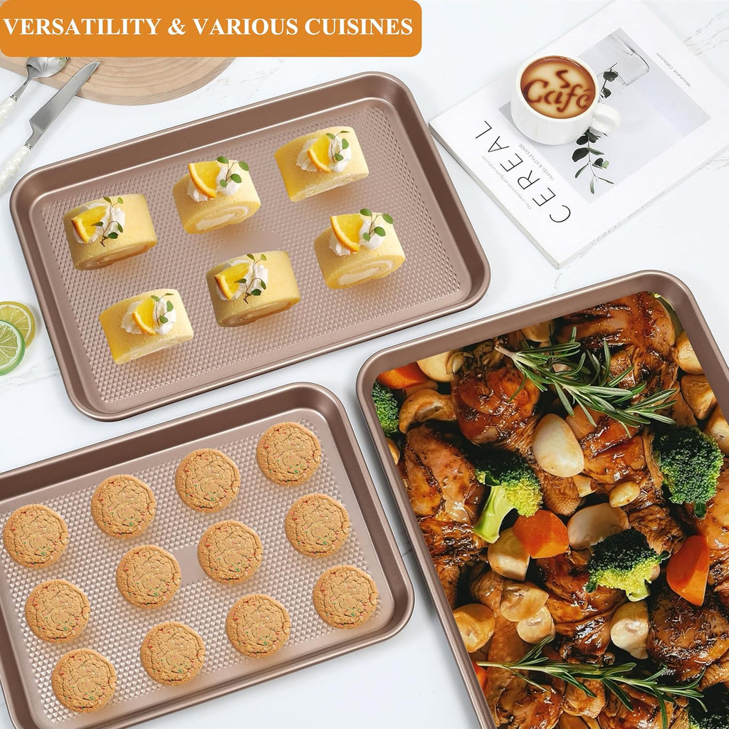 SS&CC Nonstick Baking Sheet Pan Set - 3 Carbon Steel Cookie Sheets, PFOA-Free & Oven Safe (17.5x12, 15.5x10.2, 13.5x9.5 Inch)