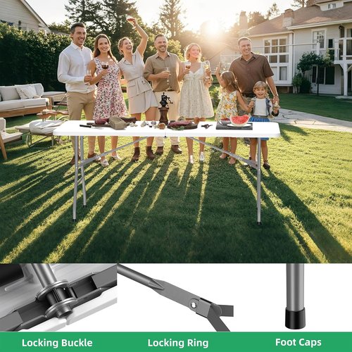 Allpop 6Ft Folding Table - Portable Indoor/Outdoor Plastic Dining Table with Carrying Handle | White