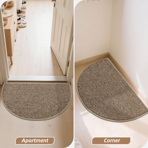 BEQHAUSE Dirt Trapper Door Mat 17" x 30" Half Circle Non Slip Washable Doormats Entrance Rugs Absorbent Welcome Low Profile Floor Mats for Front Back Door and Entryway, Taupe