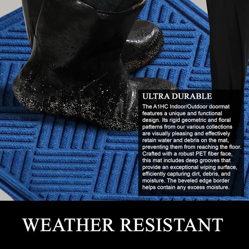 A1HC Durable Heavy-Duty Door Mat - Waterproof & Easy Clean | 18x30 Inches, Checkered Blue