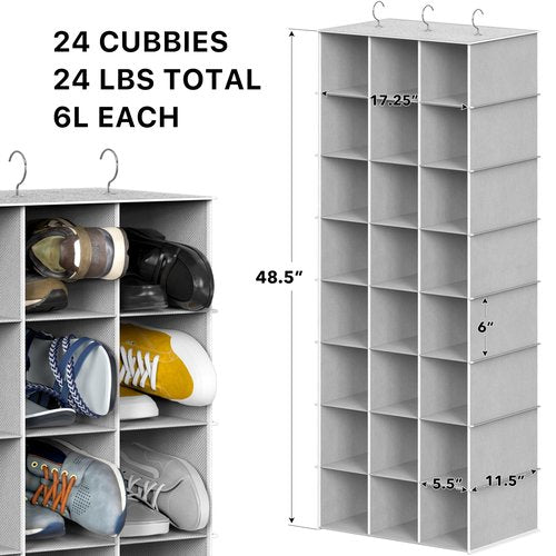 Simple Houseware 24 Section Shelves Hanging Shoes Organizer Holder for Closet, Gray