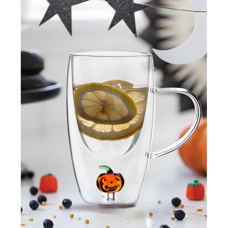 Coffee Glass Mug - Pumpkin - Double Wall Borosilicate Glass