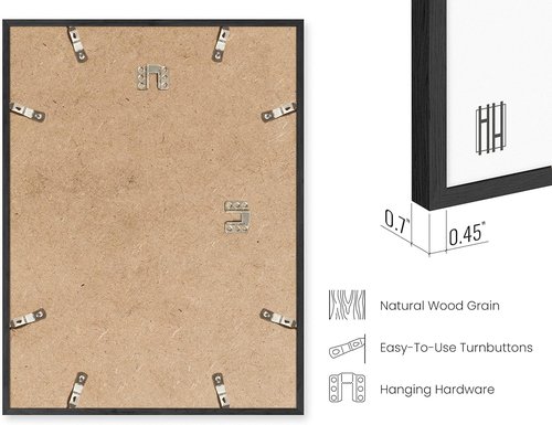 HAUS AND HUES Black Oak Wood Picture Frame 11x14 - Modern Minimalist Wall Art Display - Lightweight & Ready-to-Hang Vertically or Horizontally