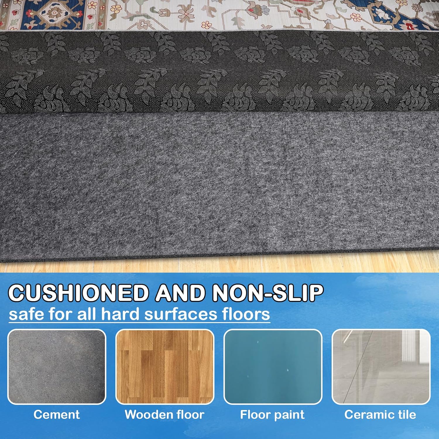 Skiennix Non-Slip Rug Pad - 100% Waterproof & Durable | Extra Large 8 x 10 ft for All Floors