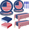 QZYL 122 PCS 4th of July Decorations - Patriotic Plates, Napkins & Tableware Set | American Flags Design