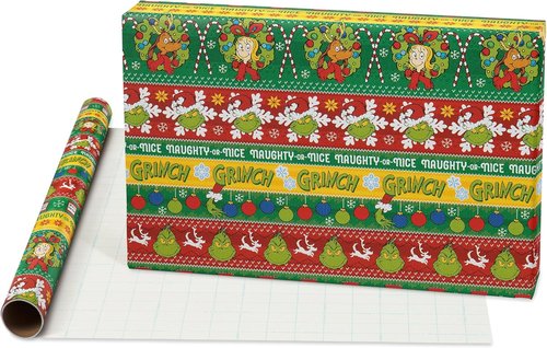 American Greetings Grinch Christmas Wrapping Paper - Festive Green & Red Gift Wrap, 3 Rolls (105 sq. ft.)