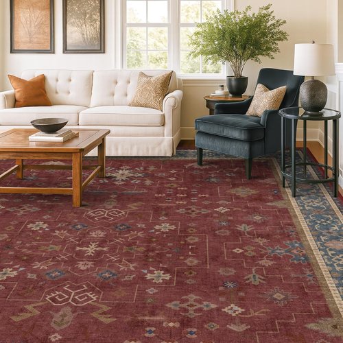 Hazo Haus Oriental Area Rug - Burgundy 8x10 Large Soft Washable Non-Slip Indoor Décor