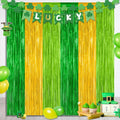 St. Patrick's Day Party Decorations - 2 Pack Green & Gold Backdrop Curtains | 3.28 FT x 7.05 FT Metallic Fringe