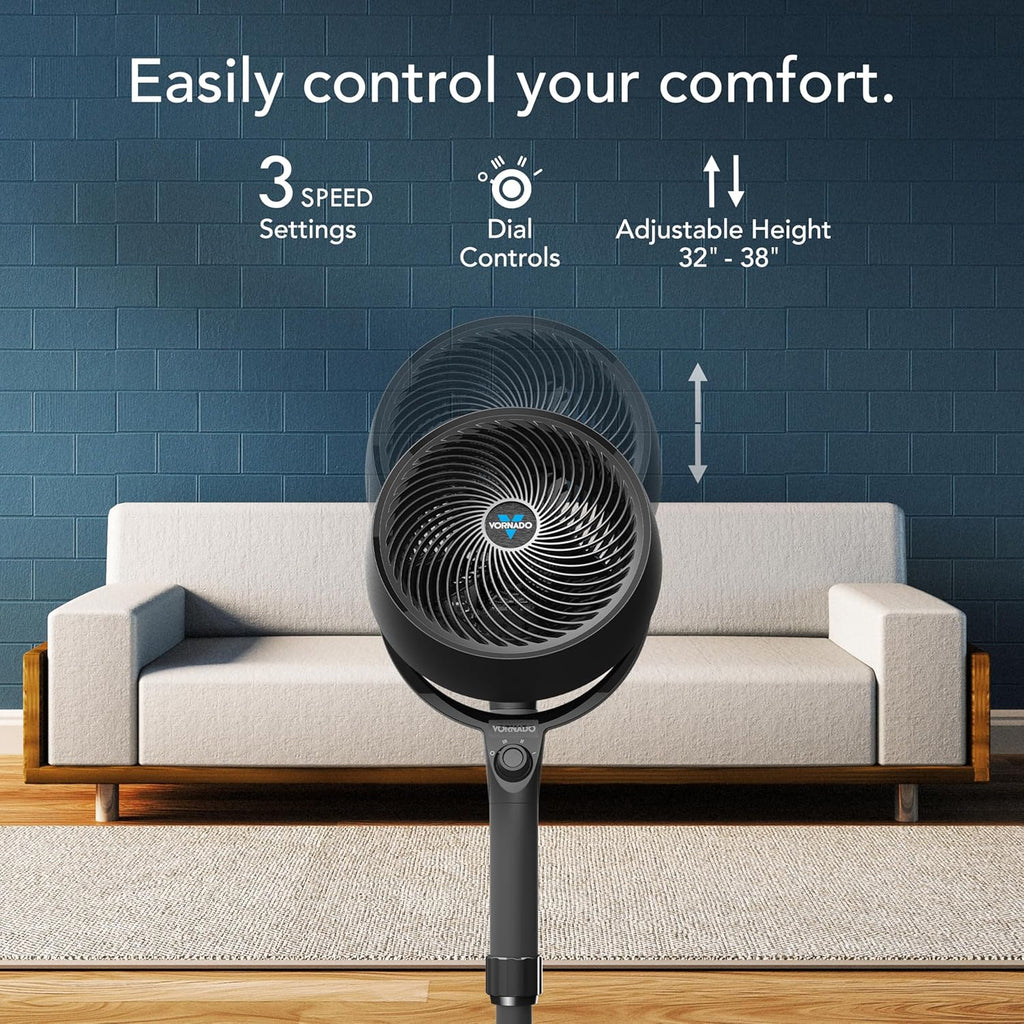 Vornado 683 Pedestal Fan - Powerful 3-Speed Air Circulator with Adjustable Height | Black, 32-38 in