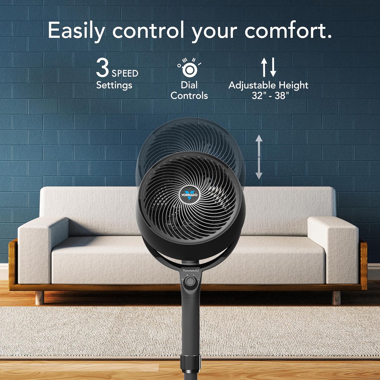 Vornado 683 Pedestal Fan - Powerful 3-Speed Air Circulator with Adjustable Height | Black, 32-38 in
