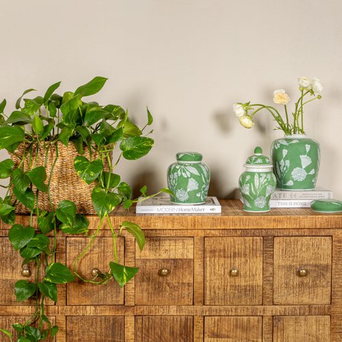 Creative Co-Op Decorative Ceramic Ginger Jar with Lid, Green