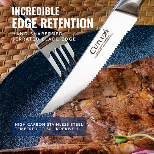 Cutluxe Steak Knives Set of 8, Serrated Steak Knives – Forged High Carbon German Steel, Full Tang, Ergonomic Handle Design – Artisan Series