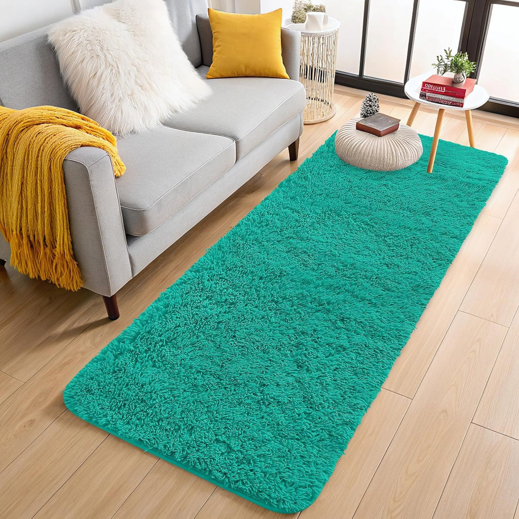 OLANLY Runner Rugs - Soft, Machine Washable Shaggy Design for Hallway & Bedroom | Teal Green