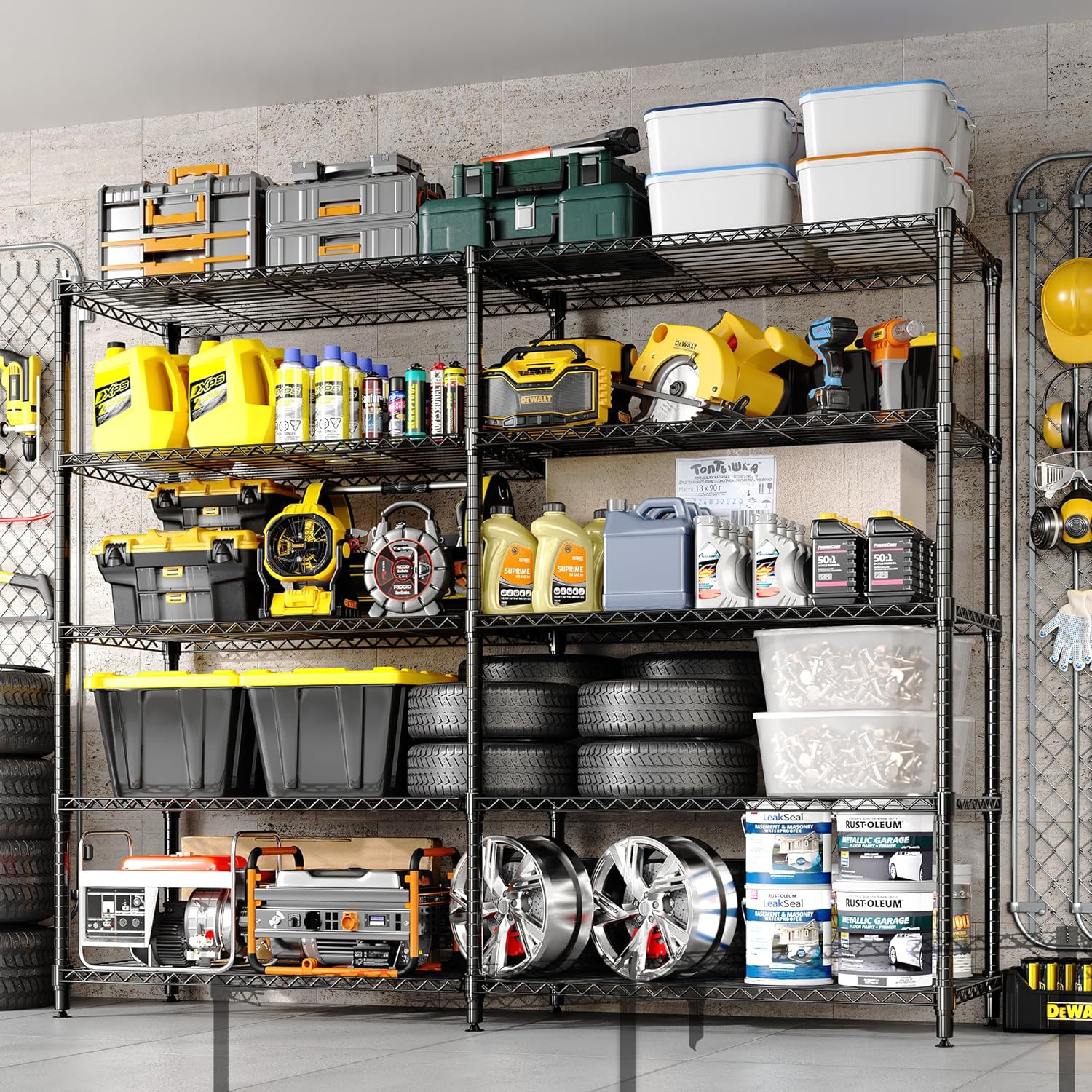 Regine Switzerland 5-Tier Metal Storage Shelving Unit - Heavy-Duty Wire Shelves for Home & Garage | 70.5" H x 59" W x 13.8" D