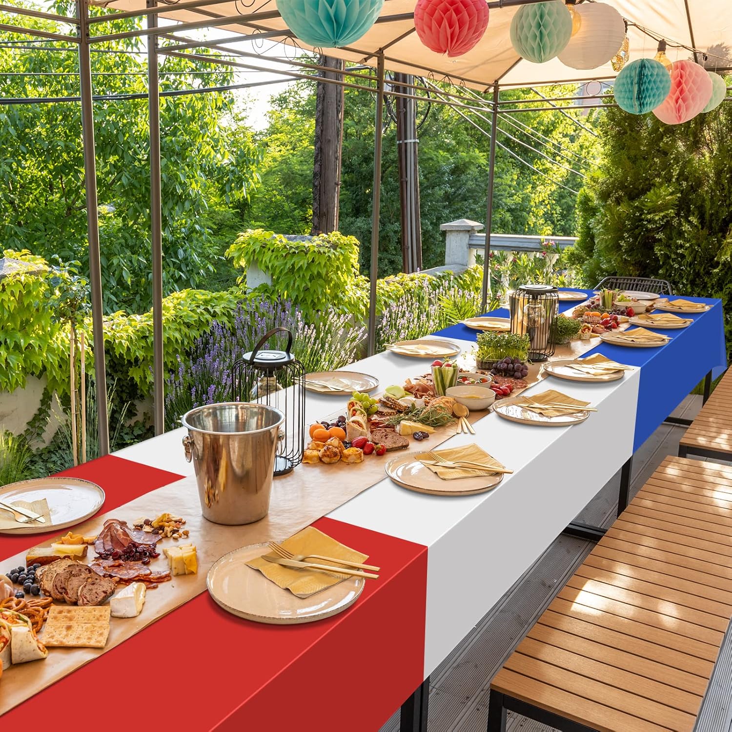 Patriotic 4th of July Tablecloths - Red, White & Blue Disposable Rectangle Covers | 54 x 108 Inch, Perfect for Celebrations