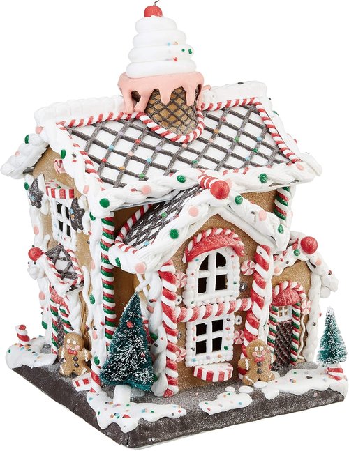 Kurt S. Adler Light-Up Gingerbread House | 14-Inch Battery-Operated Holiday Decor