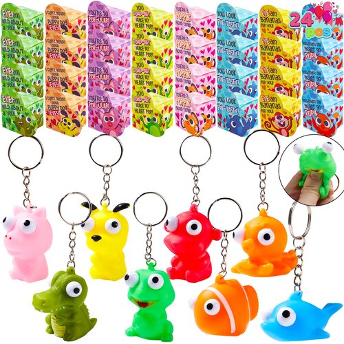 JOYIN 24 Packs Valentine Popping Eyes Keychains with Heart Box for Valentine's Classroom Exchange, Party Favors Game Prizes School Gift Exchange Classroom Rewards