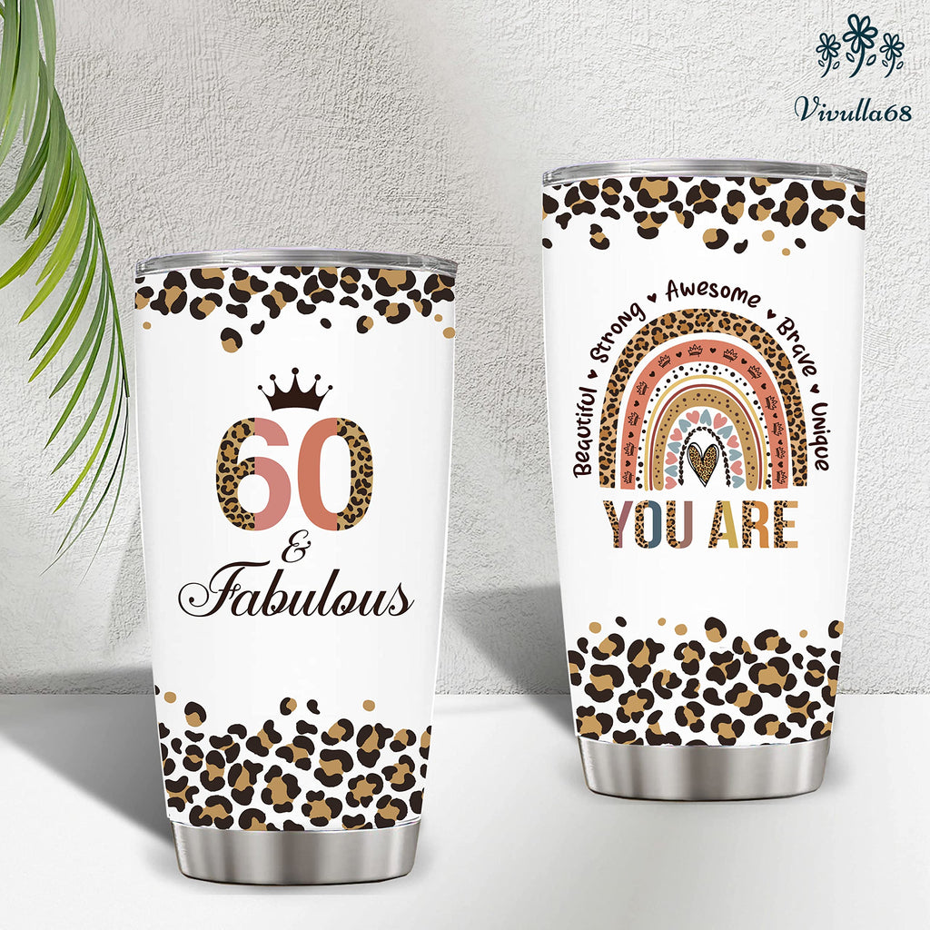 Vivulla68 Happy 60th Birthday Gifts For Women, 60 Birthday Gift For Women, Gifts For 60 Year Old Woman, 1965 Birthday Gifts Woman, Turning 60 Gifts, 60th Birthday Tumbler With Lid and Straw