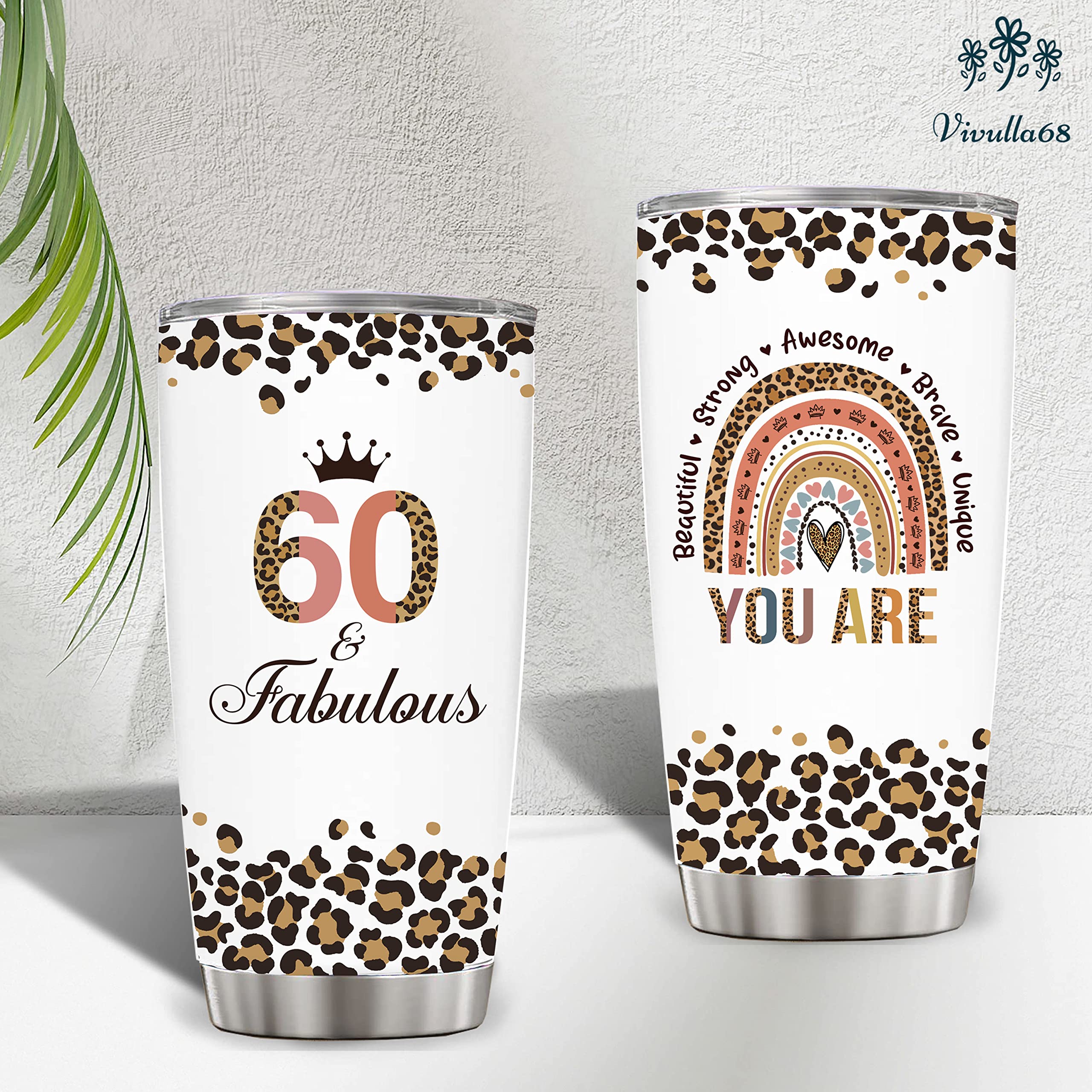 Vivulla68 Happy 60th Birthday Gifts For Women, 60 Birthday Gift For Women, Gifts For 60 Year Old Woman, 1965 Birthday Gifts Woman, Turning 60 Gifts, 60th Birthday Tumbler With Lid and Straw
