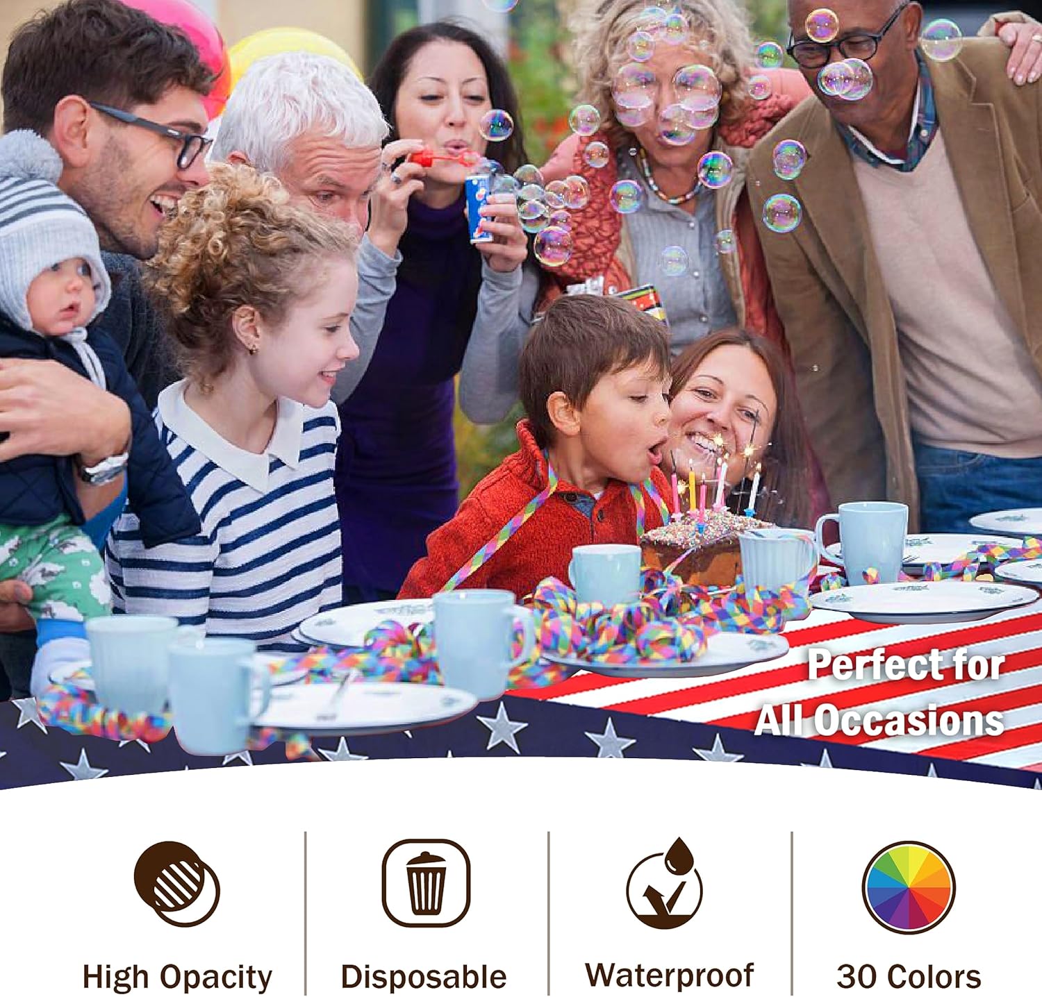 Party Solids Tablecloth - Patriotic Rectangular Plastic, 54x108 Inch, 24 Pack