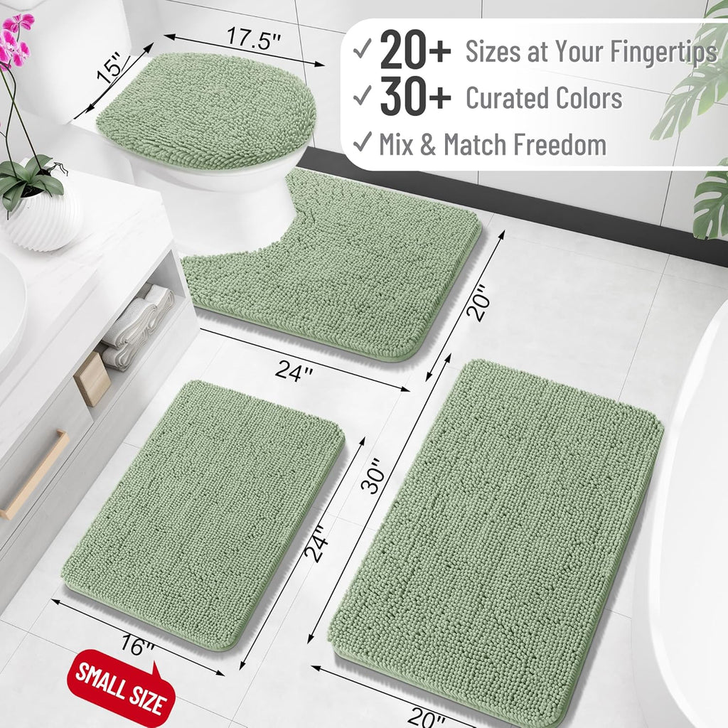 OLANLY Small Bathroom Rugs - Extra Soft Chenille Bath Mats | Quick Dry & Machine Washable - Sage Green 24x16