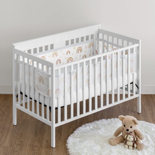 Sweet Jojo Designs + BreathableBaby Boho Rainbow Girl Breathable Mesh Crib Liner Anti-Bumper Baby and Infant - Blush Pink Yellow Tan Bohemian Modern Neutral Vintage Dusty Rose Mauve Taupe Stars Sun