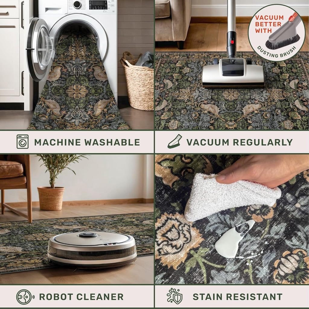 Skiennix Floral Kitchen Runner Rug - 2x6 Non-Slip Washable Design for Hallway, Bathroom & Entryway